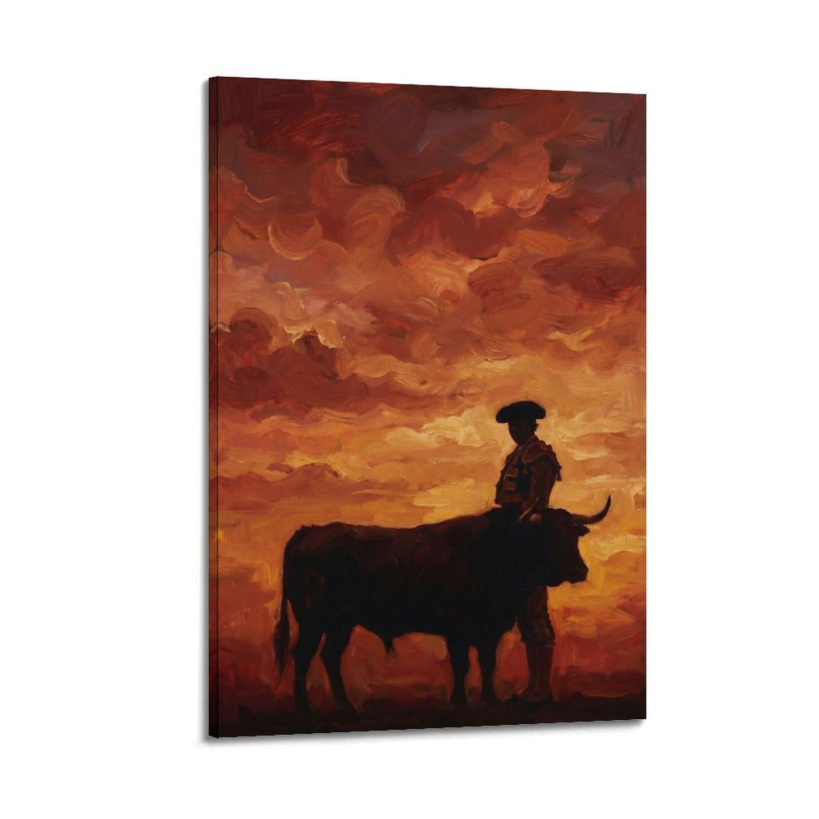 XKUGA Crimson Sunset Rodeo Poster Bull Silhouette Western Culture Modern Decorative Canvas Prints - Ideal Wall Art for Family, Man Cave, Game Room, Boys & Girls Bedroom 20x30inch(50x75cm)