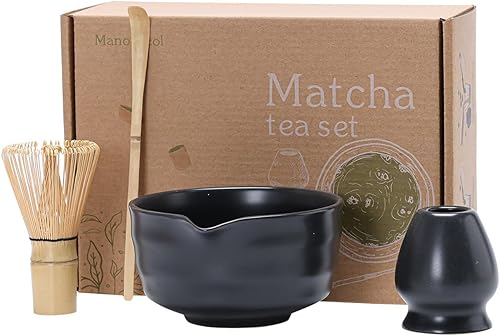 Miniatura 12 de Juego de té Matcha – Kit de ceremonia tradicional japonesa con cuenco de cerámica de 18.5 onzas, batidor de bambú, cuchara y soporte – ideal