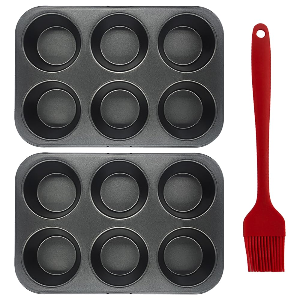 2 Pack Bakeware Yorkshire Pudding Tray Cupcake Tray Muffin Trays 6 Cup Yorkshire Pudding Tin Mini Cake Tins Baking Tray Set Non-Stick Muffin Cases for Baking Pastries Bun