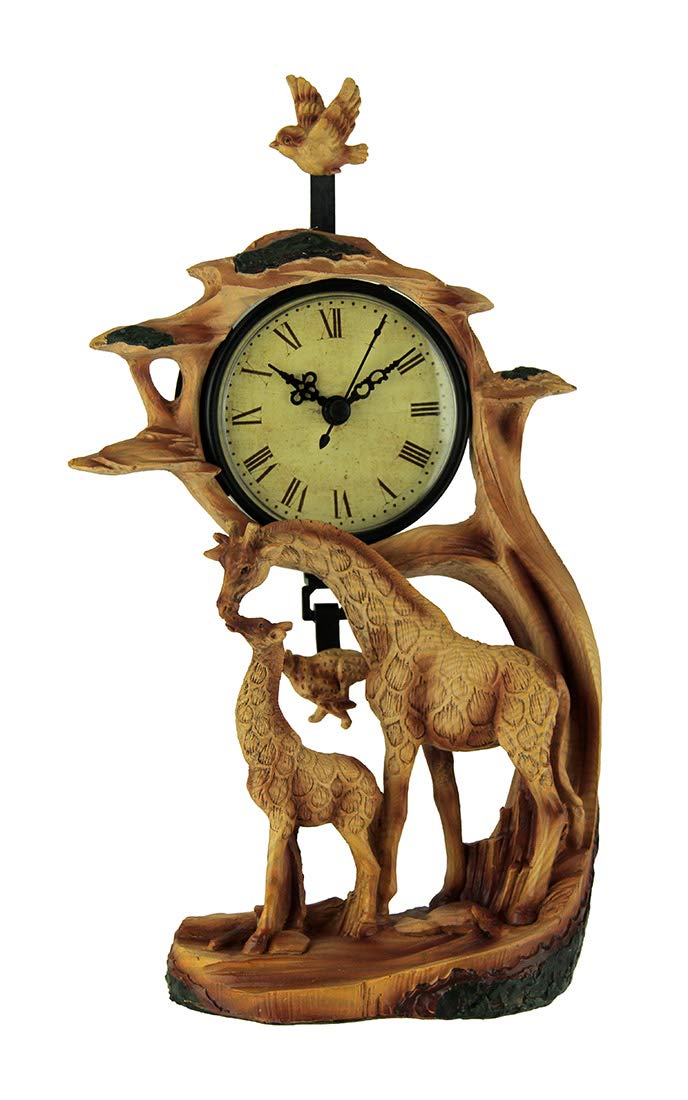 EverspringGiraffe Family On Safari Carved Wood Look Clock Figurine
