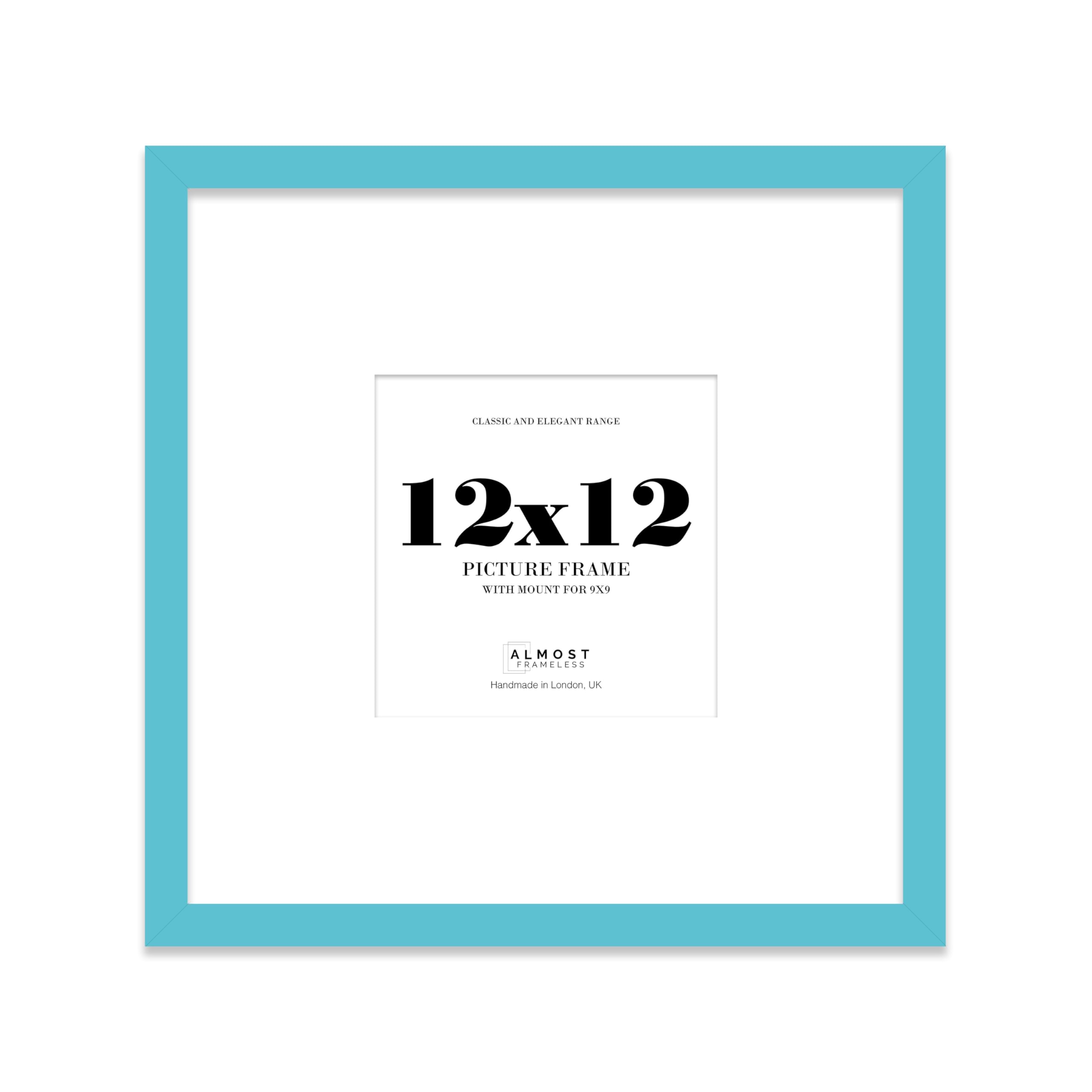 Almost Frameless 12x12 Square Picture Frame, Display Pictures 9x9 With Mat or 12x12 Without Mat, Wall Hanging & Free Standing Photo Frame, Turquoise, 1 Pack