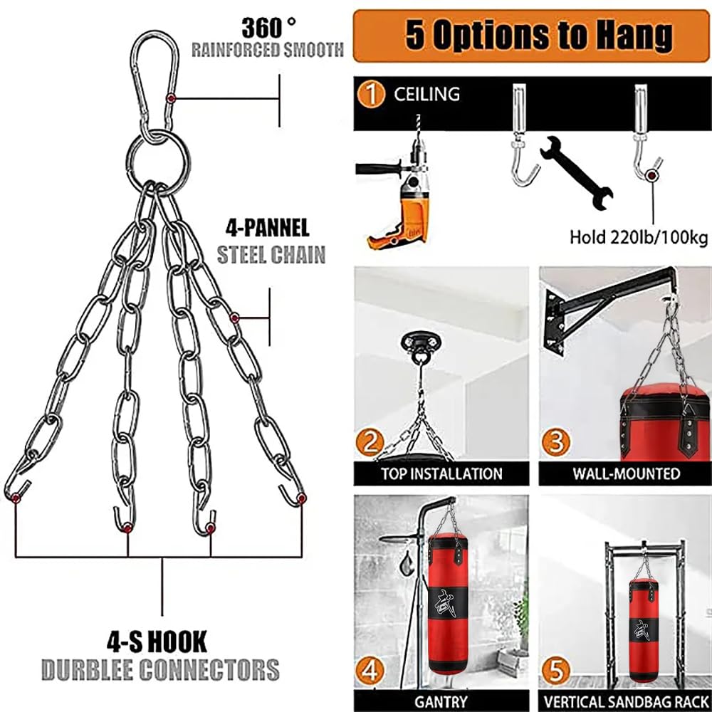 Sacco Da Boxe Da Muro,15PCS Set di sacchi da boxe da appendere,non riempiti,pesanti sacco boxe set da boxe con fasce Rotazione a 360°per Muay Thai