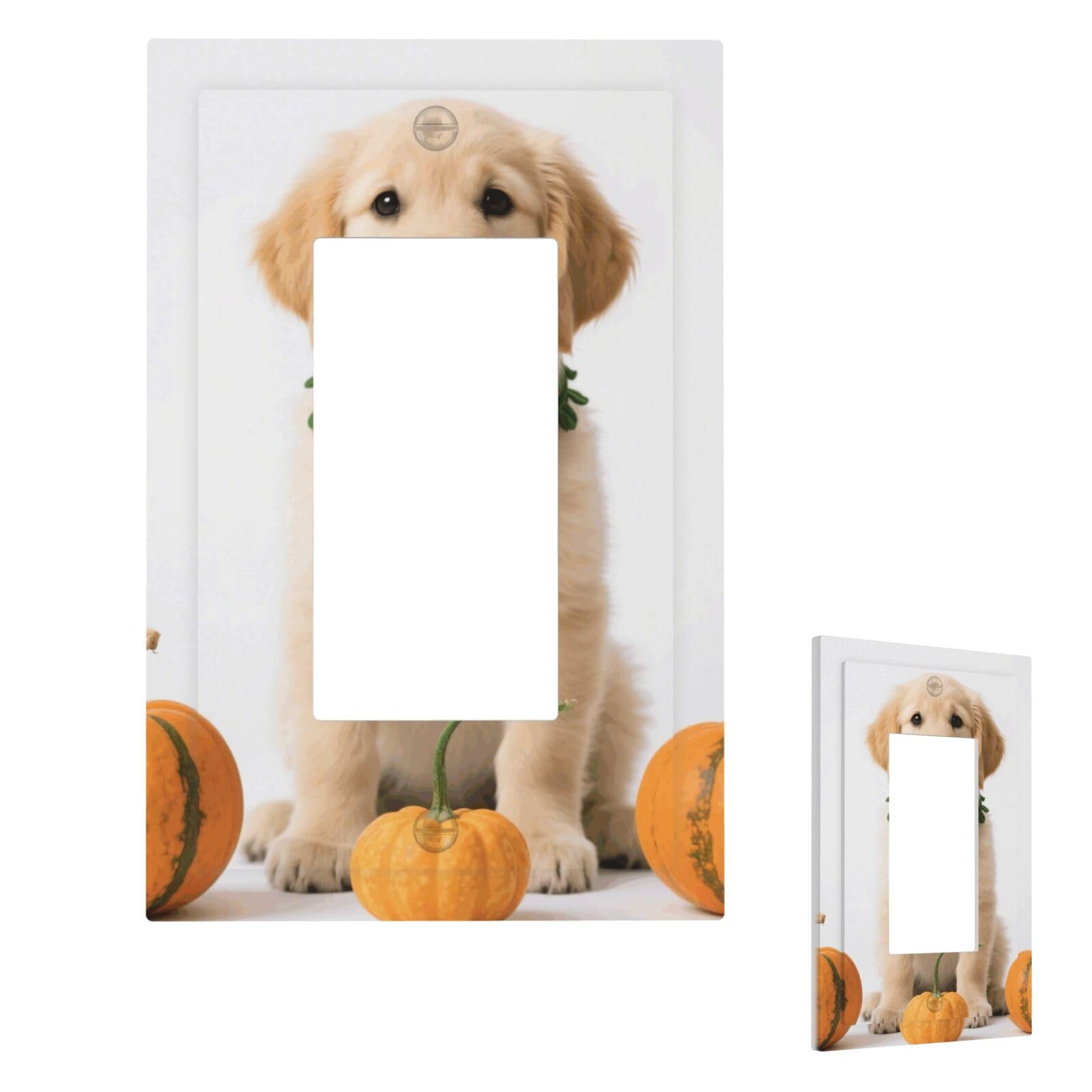 Fekiloot 1 Gang Pumpkin Dog Wall Plate Cover Modern Decorative Light Switch Cover Unbreakable Receptacle Outlet Covers For Living Room Bedroom Home Decor