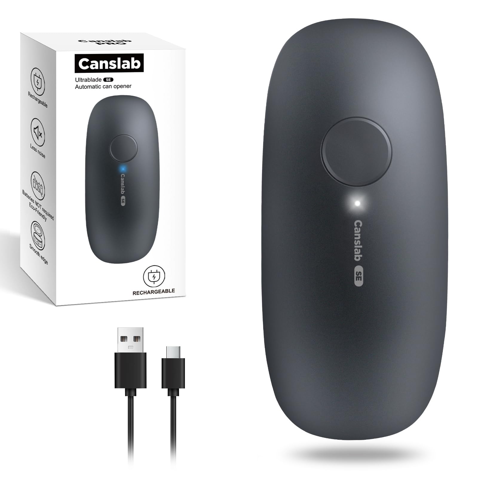 Canslab Ultrablde SE - USB Rechargeable Electric Can Opener for Kitchen for Seniors with Arthritis- Cordless Battery Powered Automatic, Side Cut, Smooth Edge, Handsfree, for Small or Large Cans, Grey