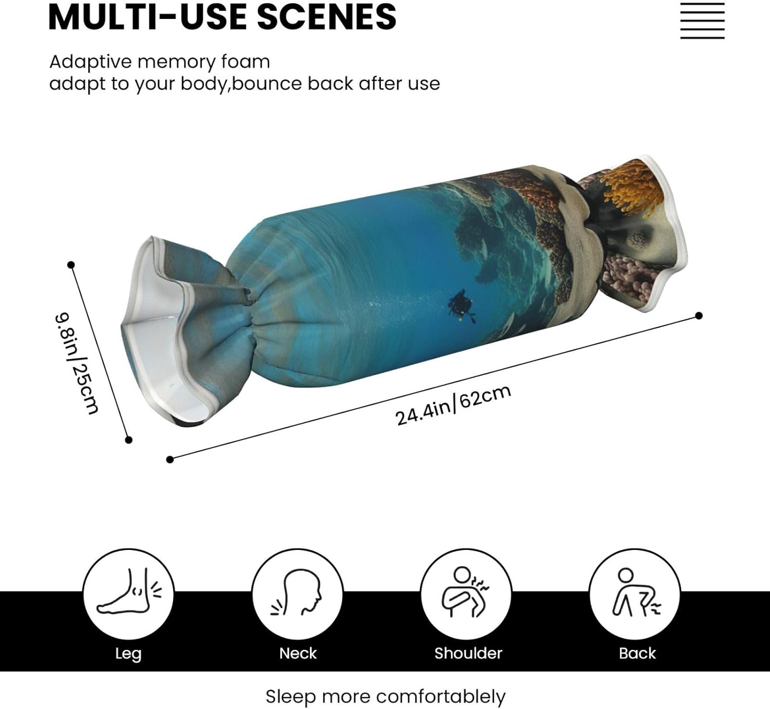 Underwater Ocean View Print Candy Cylindrical Eco-Friendly Pillow Soft Velvet Living Room Bedroom Travel Decor