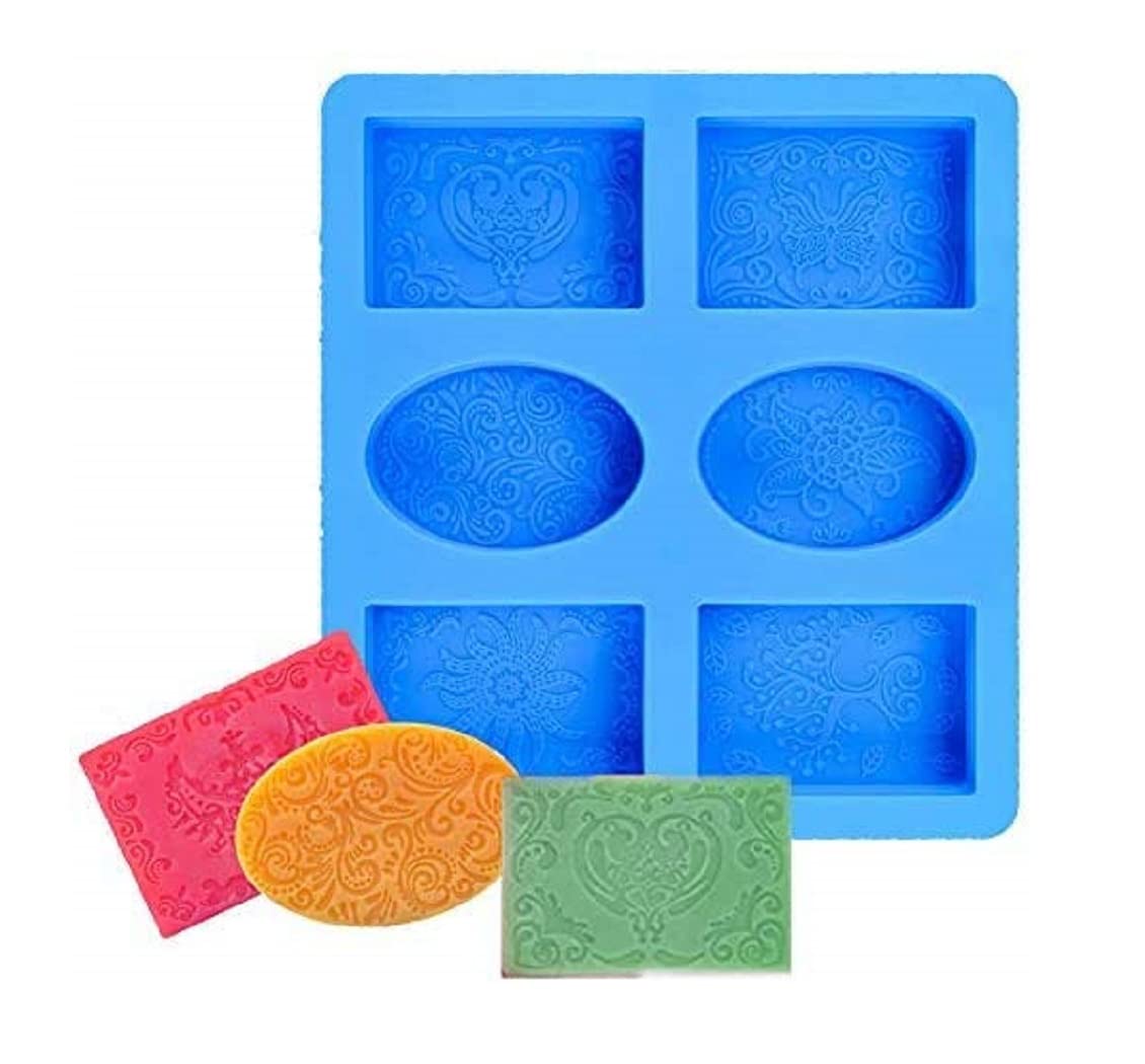 6 Cavities Silicone Soap Molds, Homemade Soap Making Chocolate Baking Molds (6 Patterns Rectangle & Oval Shape)-image-19