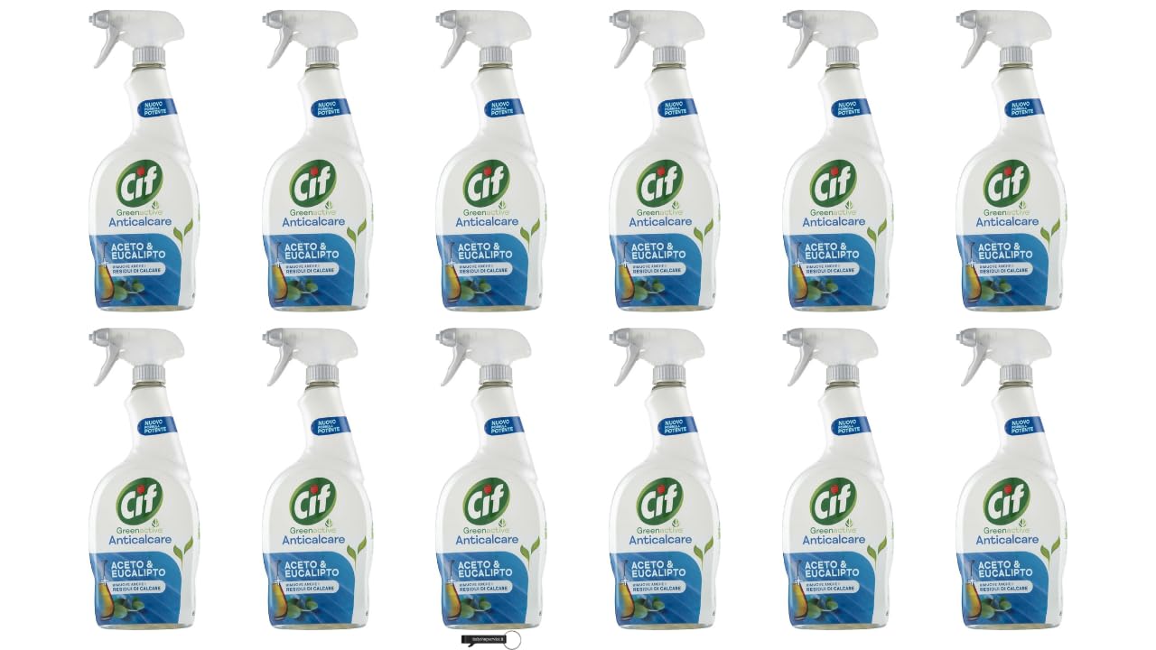 12x Cif Entkalker-Reinigungsspray für Badezimmer, mit Essig und Eukalyptus, 650 ml,Entfernt Kalk und Seifenreste, 100% biologisch abbaubarer Duft,+ Italy Shop Service Kostenloser Schlüsselanhänger