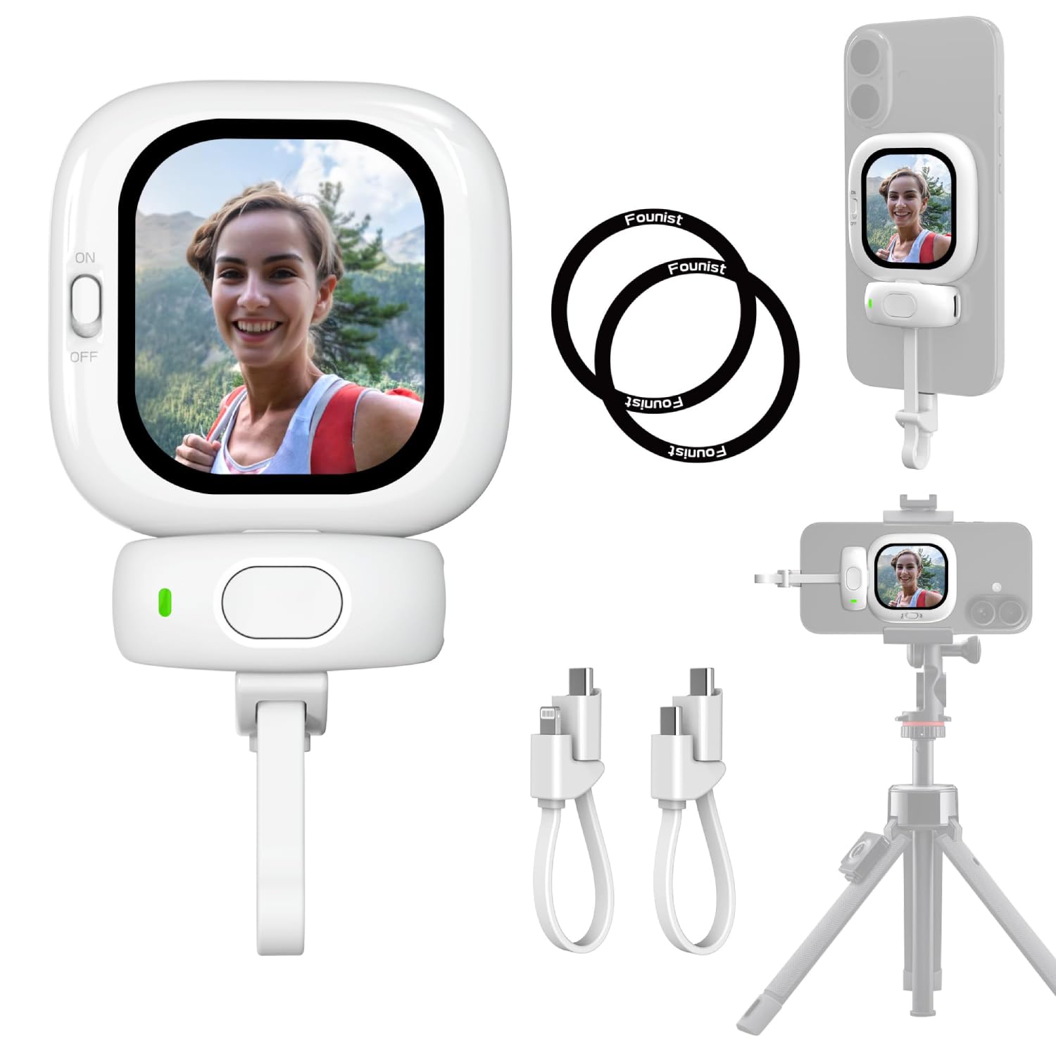 Founist Selfie Monitor do iPhone'a 5-17 i nowszych, 2,13" AMOLED Vlog, 700 nitów, magnetyczna kamera tylna, plug and play bez aplikacji, ekran selfie do vlogowania