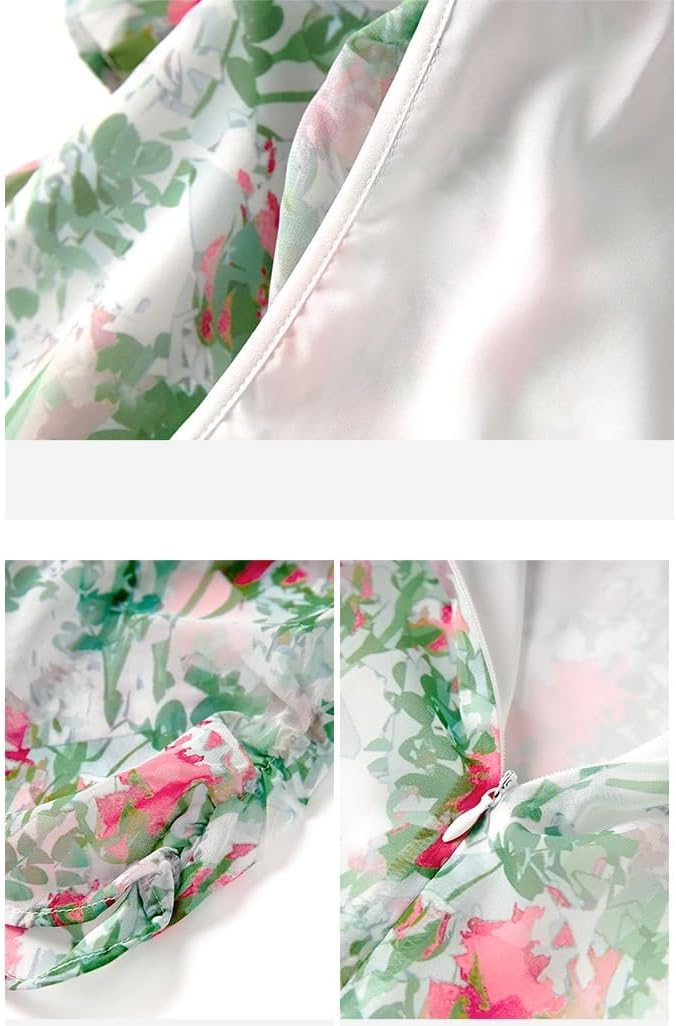 JSEIAJB Holiday Colorful Printed Chiffon Slimming Waist Covering Dress
