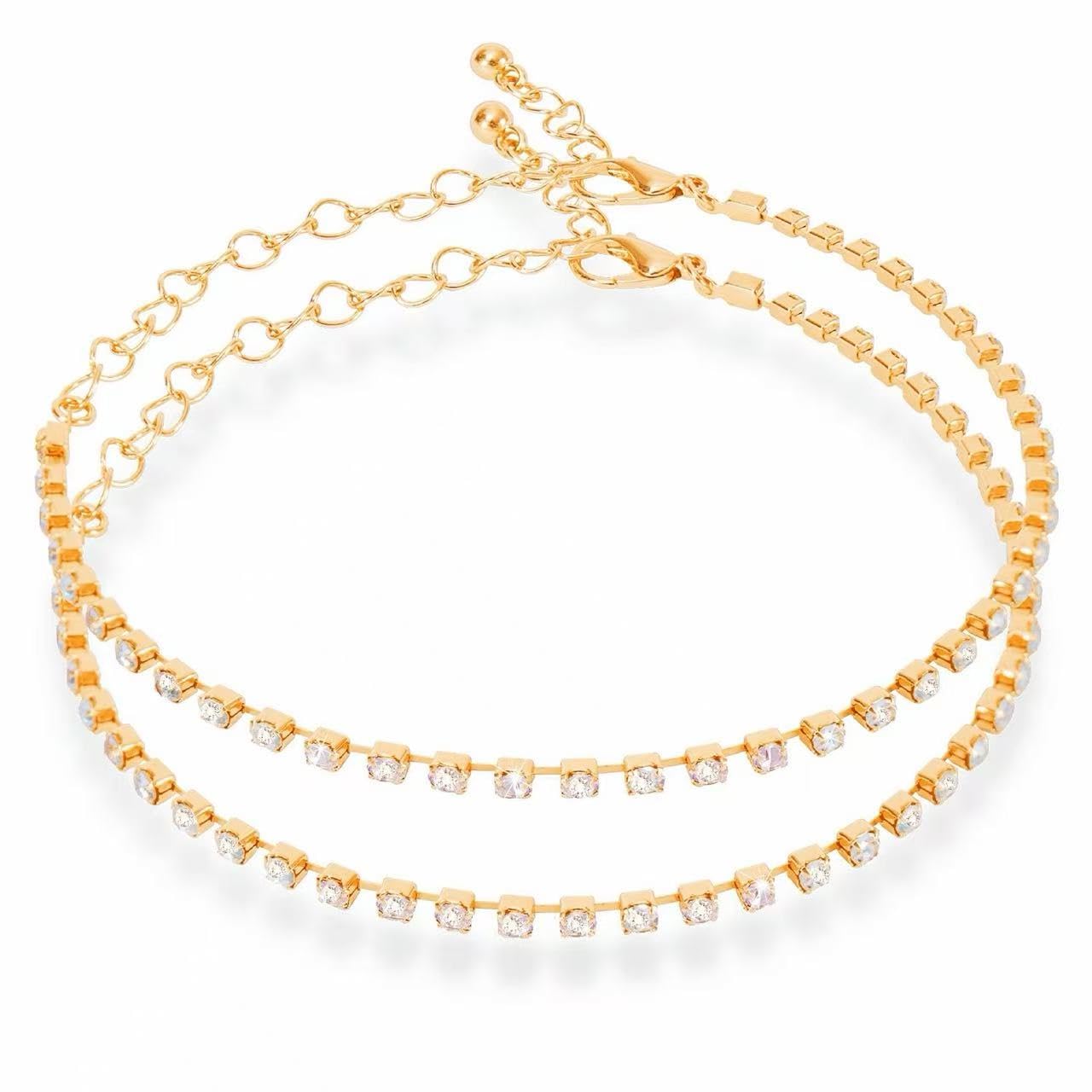 - Plus Size Gold-Plated Tennis Bracelet for Women, Double 18K Real Gold Plated, Highly Fade-Resistant, 2-Pack, Sparkling Rhinestones, One-Size-Fits-Most with Adjustable Clasp, Chic Elegant Jewelry Gift for Her