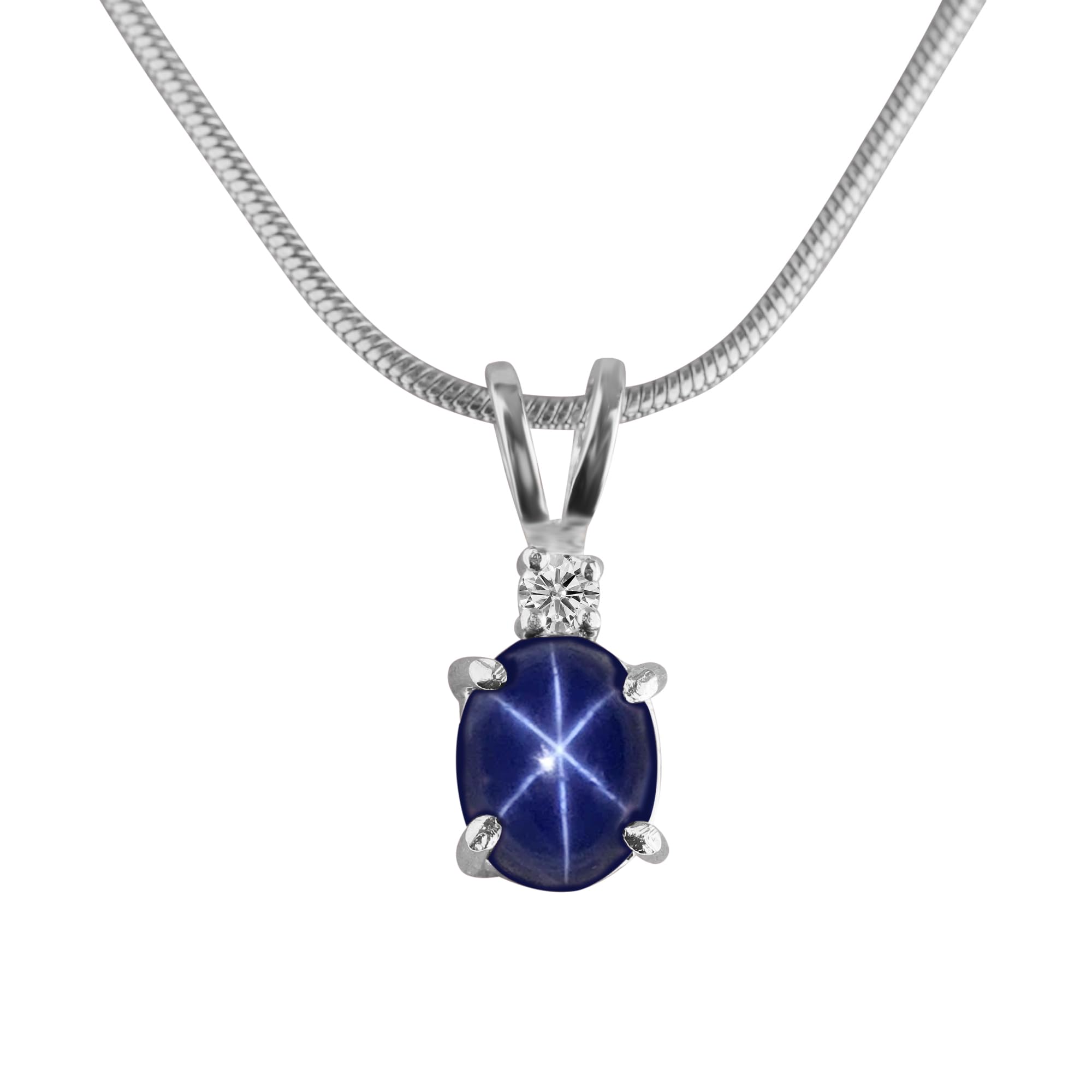 GEMHUB6 Rays Star Blue Sapphire Necklace 5.6 Ct Oval Shape 925 Sterling Silver Necklace With Chain
