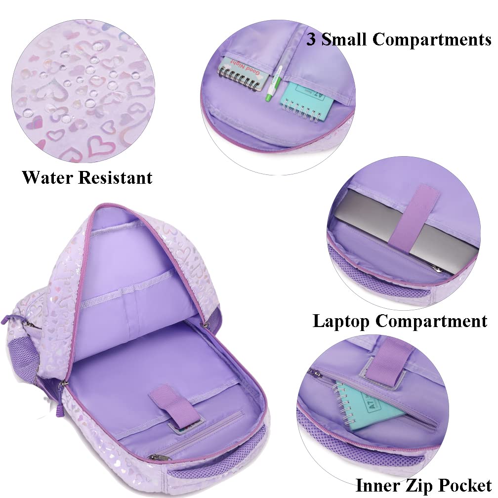 Kimwadalh Cartable Primaire Sac à Dos pour Filles Amour Sac à Dos pour Enfants,Léger Cartable 3 PCS Ensemble de Sacs d'école,avec Sac à Lunch et Trousse