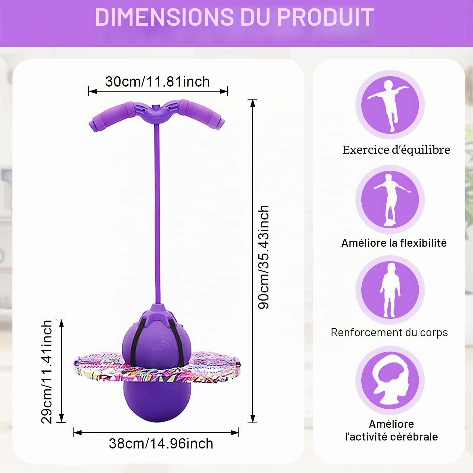 Ballon Sauteur Pogo Stick,Ballon Sauteur avec Poignée,Capacité de Charge de 100kg,Pogo Stick pour Enfants pour Les Enfants et Les Adultes Qui Souhaitent Travailler l'équilibre(Violet)