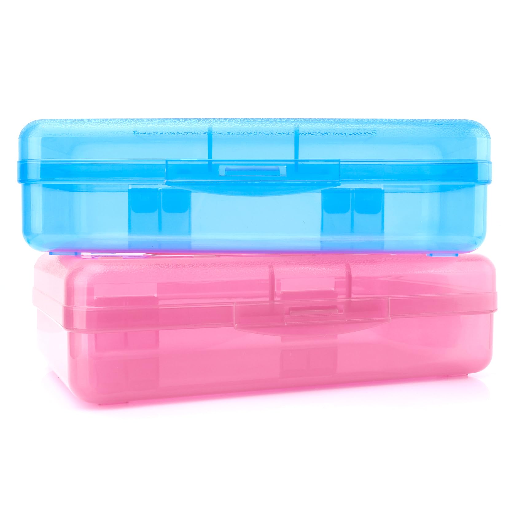 2 Pack Plastic Pencil Case - Clear, Hard, Storage Box for School Office Supplies - Pink+Green — image 1