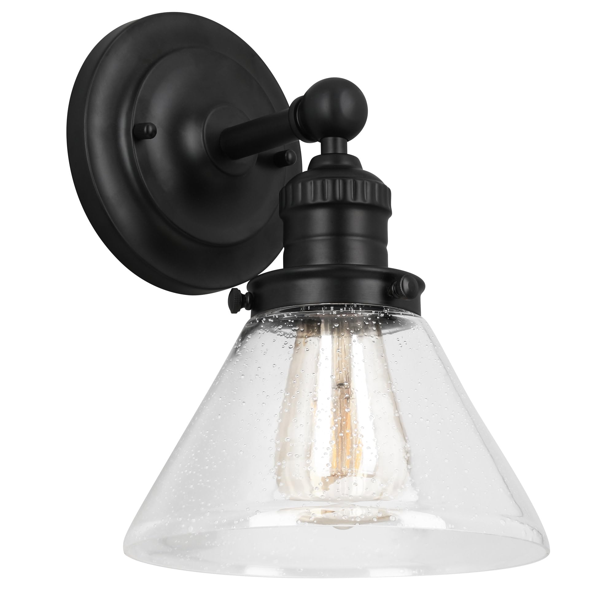 Design House Augustin Wall Sconce, 1-Light, Seeded Glass Warm Glow, Dimmable, Up/Down Glow, Easy Installation, E26 Socket, Black, 7.9 in L x 8.5 in D x 11.1 in H, 589028-BLK