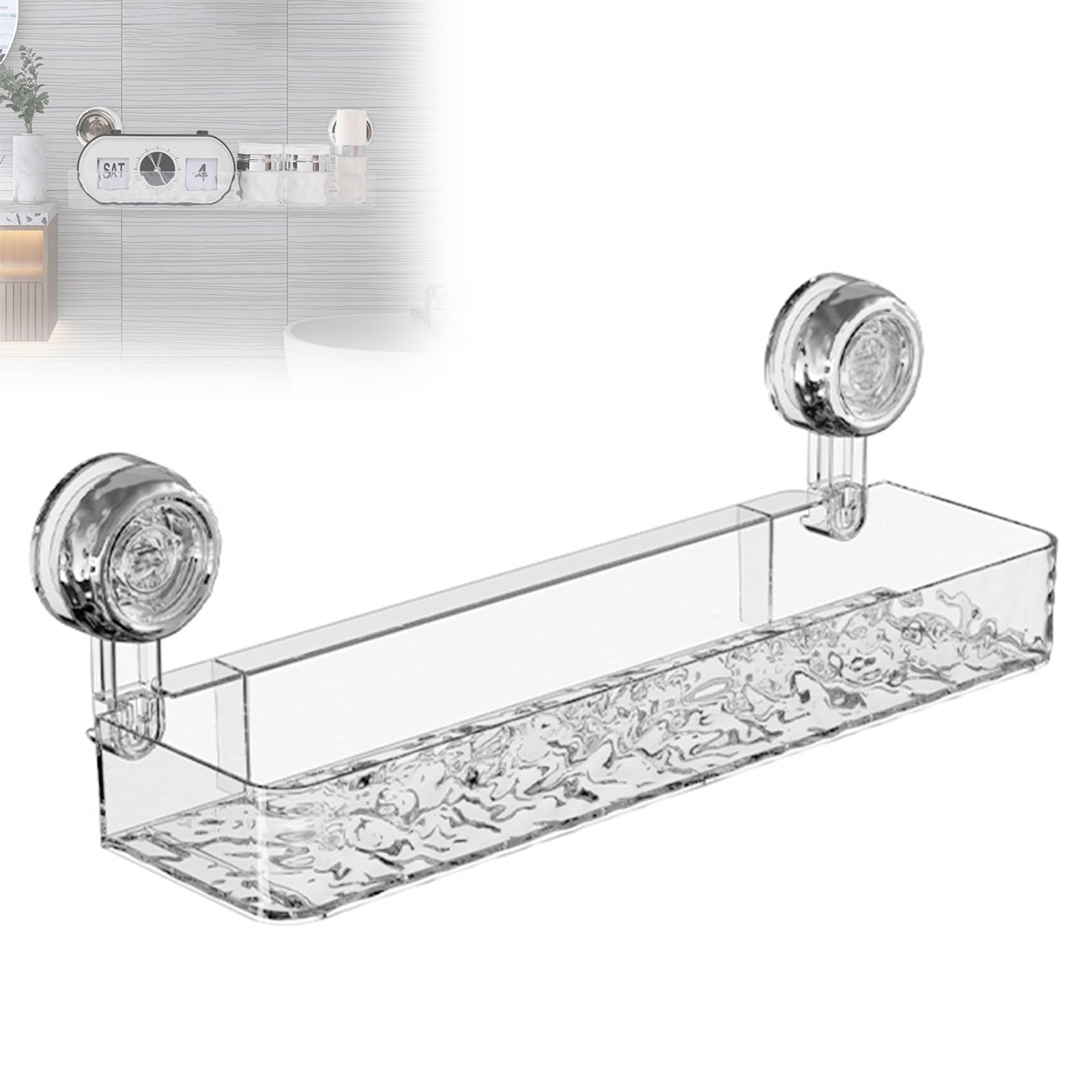 Corrugated Suction Cup Storage Holder Movable Shower Shelf Suction Cup Shower Caddy Large Capacity Bathroom Organizer No-Drill Wall-Mounted