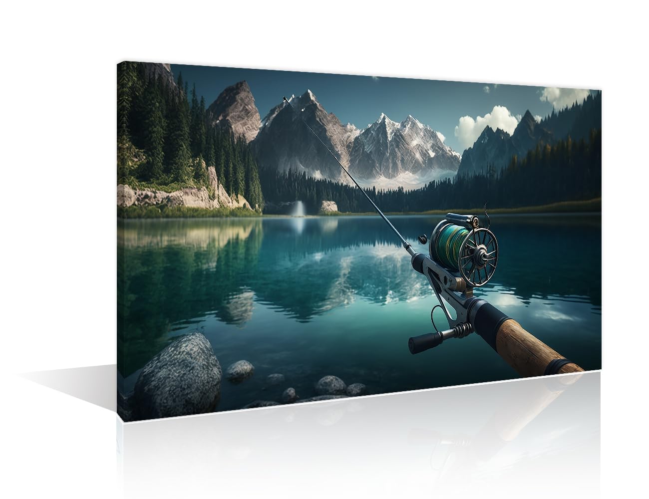 TISHIRON 1 Pieces Fishing Rod Wall Decor Painting Canvas Wall Art Fishing Tackle Posters Modern Home Decor Print for Home Living Room Dining Room Stretched and Framed Ready to Hang 16" Wx24 H