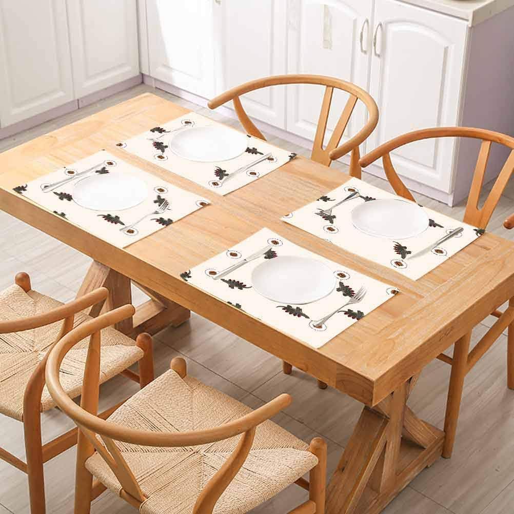 Placemats Washable Kitchen Table Place Mat Stain-Resistant, Dinosaur Cartoon Seamless Pattern Background, Table Mats for Restaurants and Parties, Set of 8