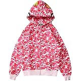[Ycmaihre] メンズ エイプパーカー シングルレイヤーフード 長袖 迷彩柄 フルジップジャケット サメ刺繍入り コットン フリース裏地 柔らかく快適 ジップアップパーカー春秋冬 男女兼用 [並行輸入品]