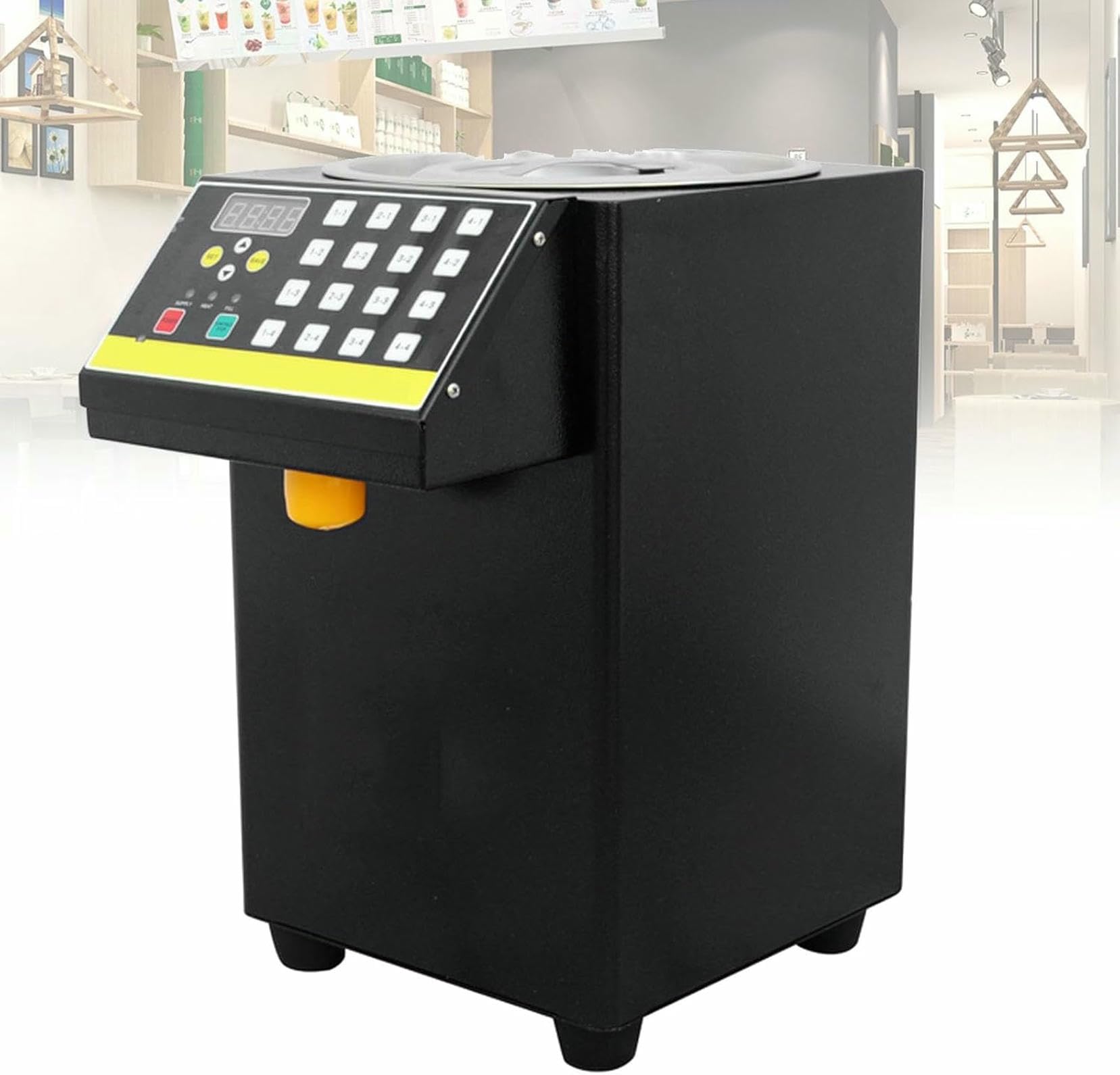 FHRKA Automatic Fructose Dispenser, 350W 8500CC Stainless Steel Syrup Dispenser Bubble Tea Equipment Fructose Quantitative Machine (Black 110V)