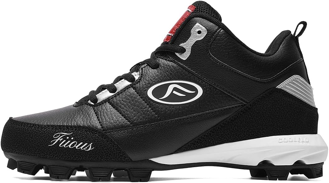 Men's Baseball Cleats Black White Outdoor High-Tops Lace-Up Non-Slip Spikes Football Shoes Competition/Training Combat Boots Baseball Sneakers