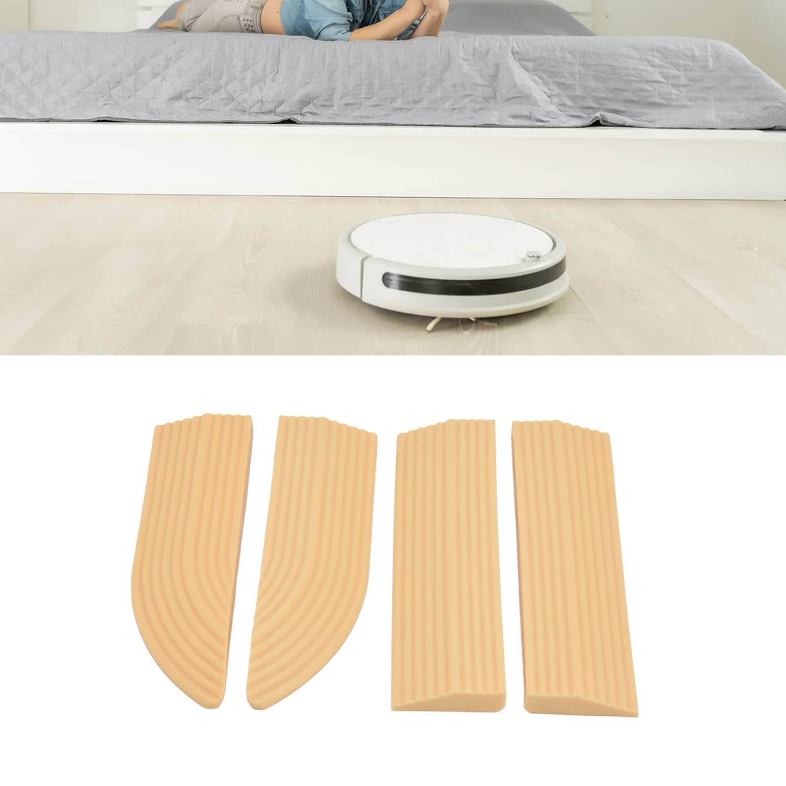 4Pcs Universal Rubber Door Threshold Strip, Non Slip, Assembly for Wheelchair Ramp, Suitable for Sweeper (Beige)