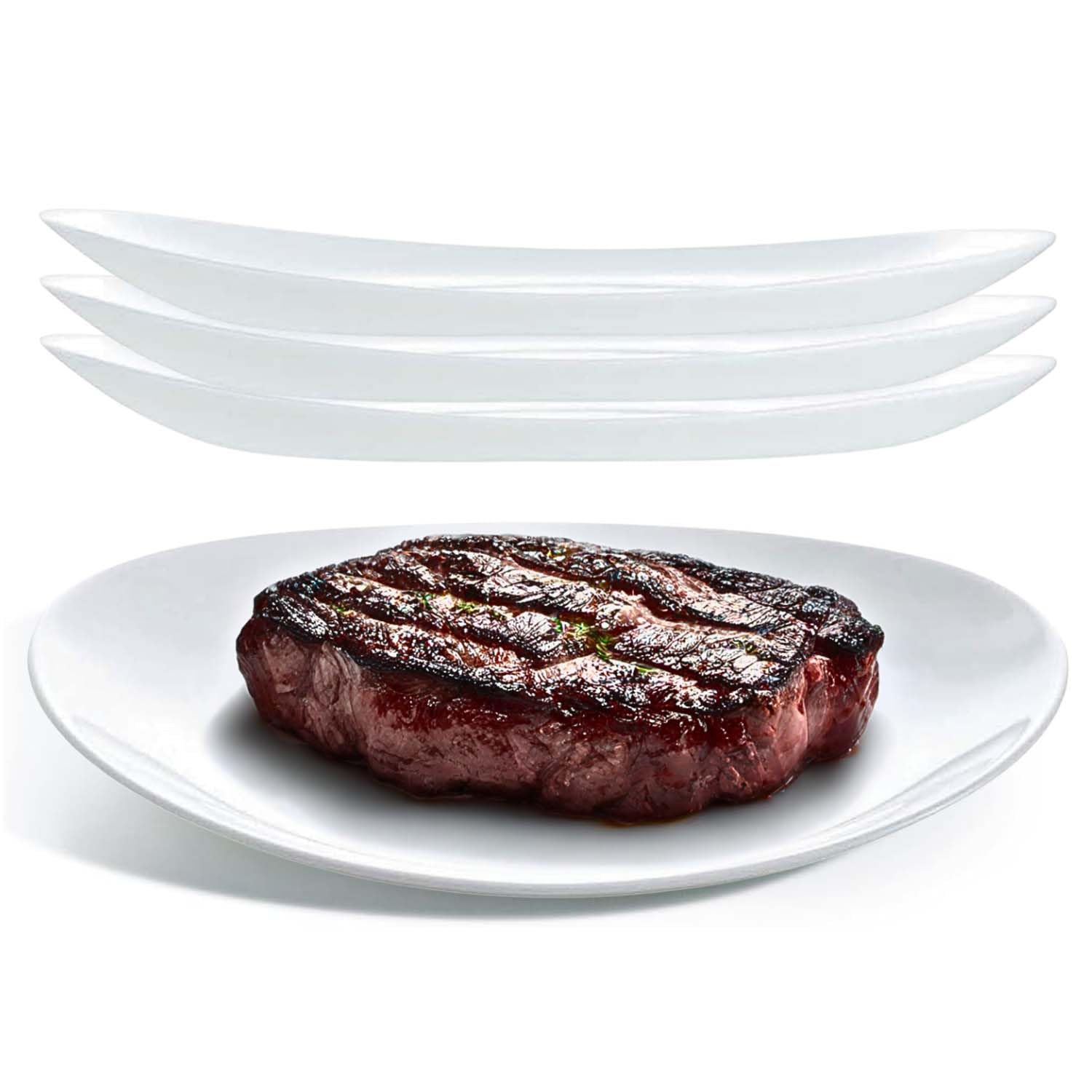 UNIQUE HOME LIVING 30cm Serving Platters/Steak Plates Set of 4, Stylish Oval Shape Serving Plate for Dinner/Steak/Salad, White Opal Glass Dinnerware Set, Microwave & Dishwasher Safe