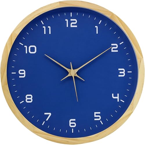 Miniatura 11 de MEIRED Reloj de pared de madera de 12 pulgadas, silencioso, sin tictac, funciona con pilas, analógico, retro, redondo, decorativo, para cocina,