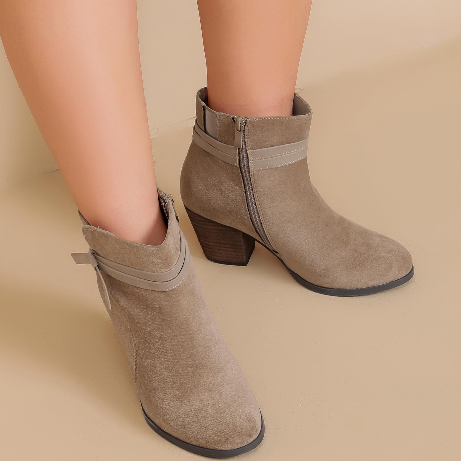 Luoika Women's Wide Width Ankle Boots, Chunky Heel Side Zipper Extra Wide Short Booties. - Image 2