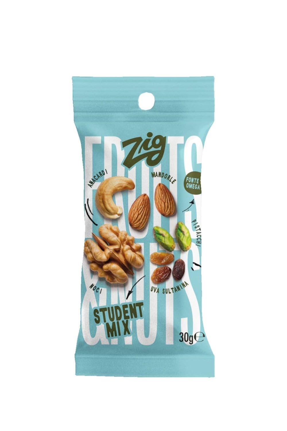 Fruits & Nuts Student mix 300g anacardos almendras nueces pasas pistachos 10 sobres