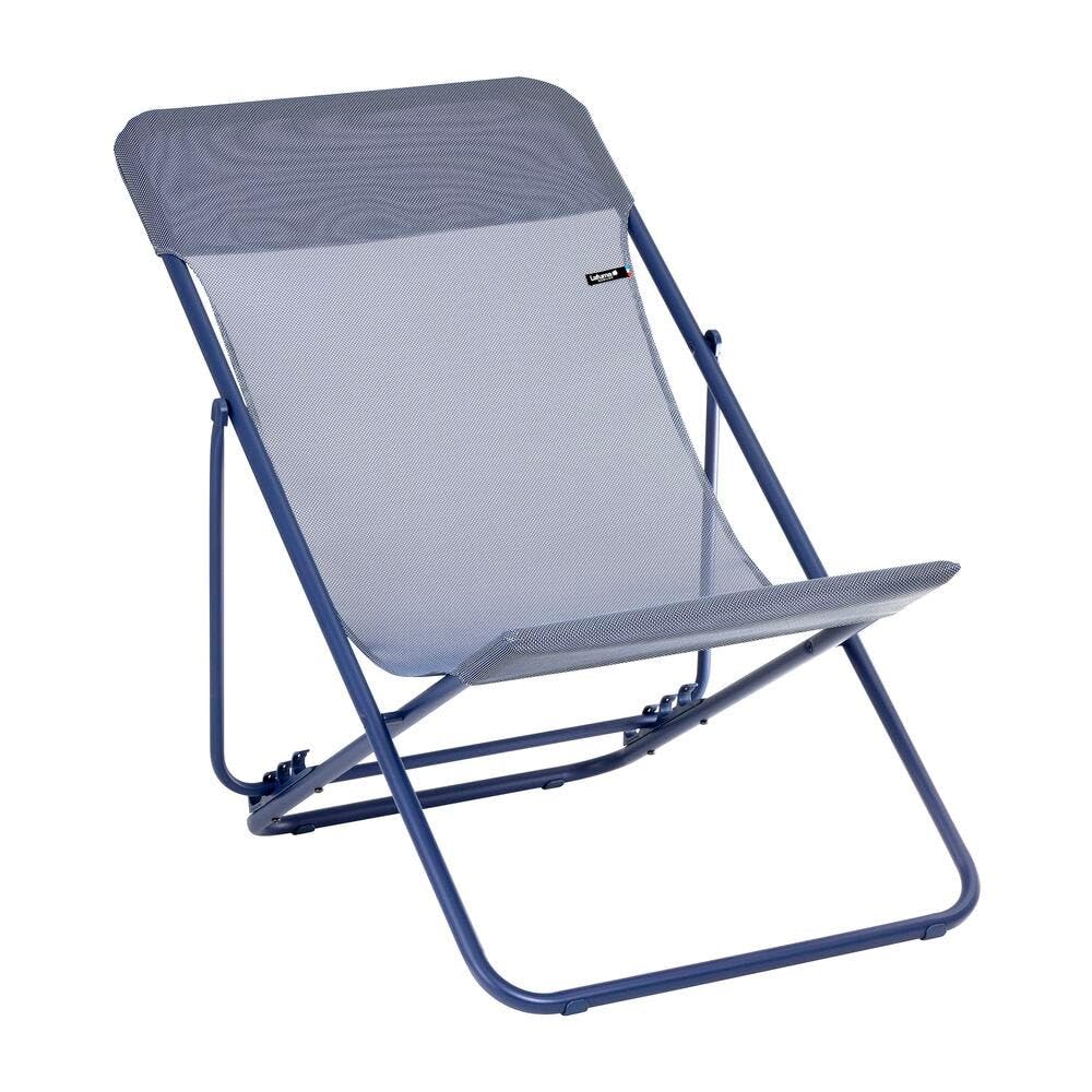 Lafuma MOBILIER - Lot De 2 Transats Jardin Pliants Multi-Positions - Maxi Transat - Batyline® Iso - Bleu Indigo - Fabriqué en France - BDL0004_9940 - Garantie 5 Ans - L.83xl.62xH.91cm