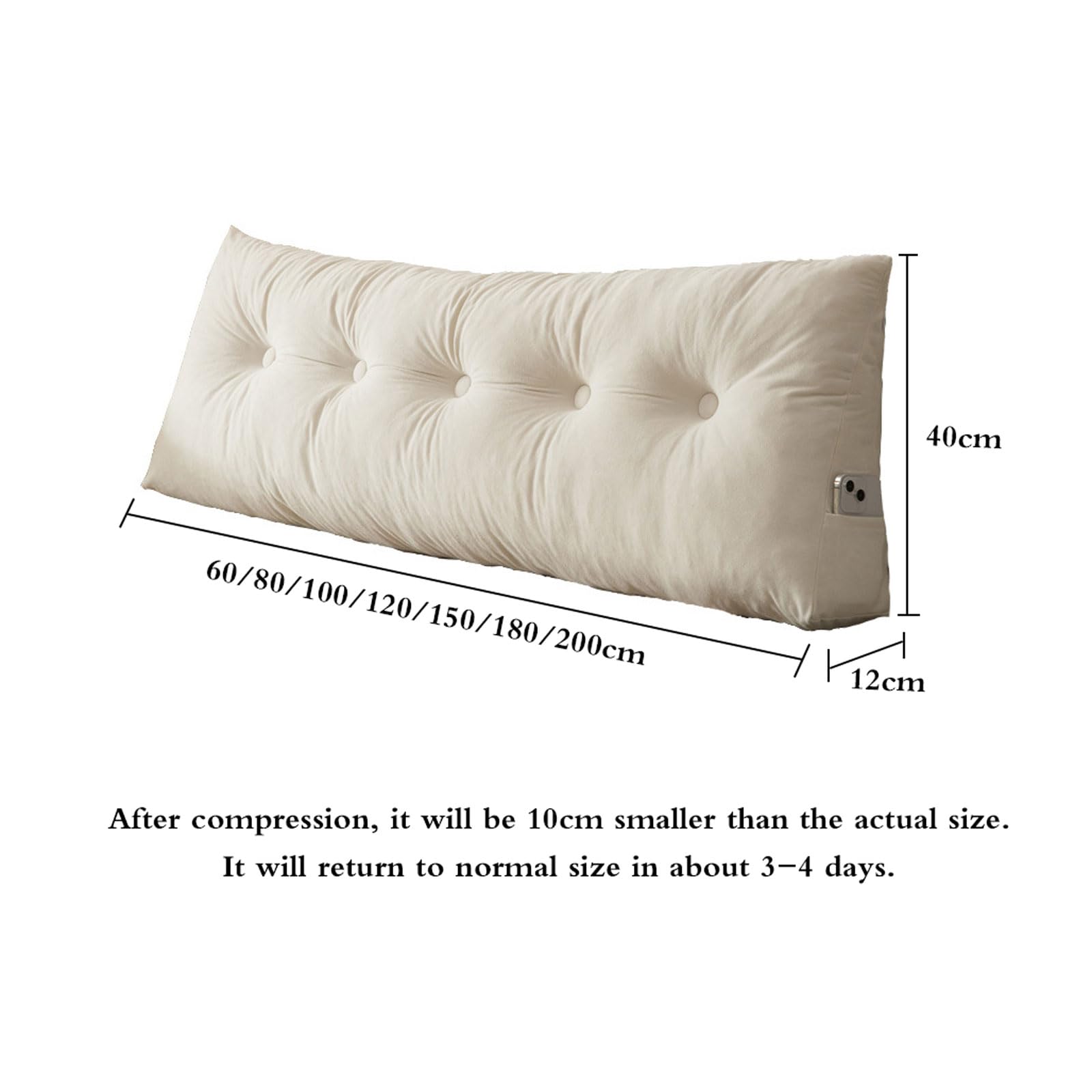 Keilkissen Bett Großes Rückenkissen,Bett Kopfteil Bequemes Lesekissen,Hoches Dickes Rückenkissen,mit praktischem Seitenfach,für Bett und Sofa 2 in 1 Rückenlehne und Kopfkissen