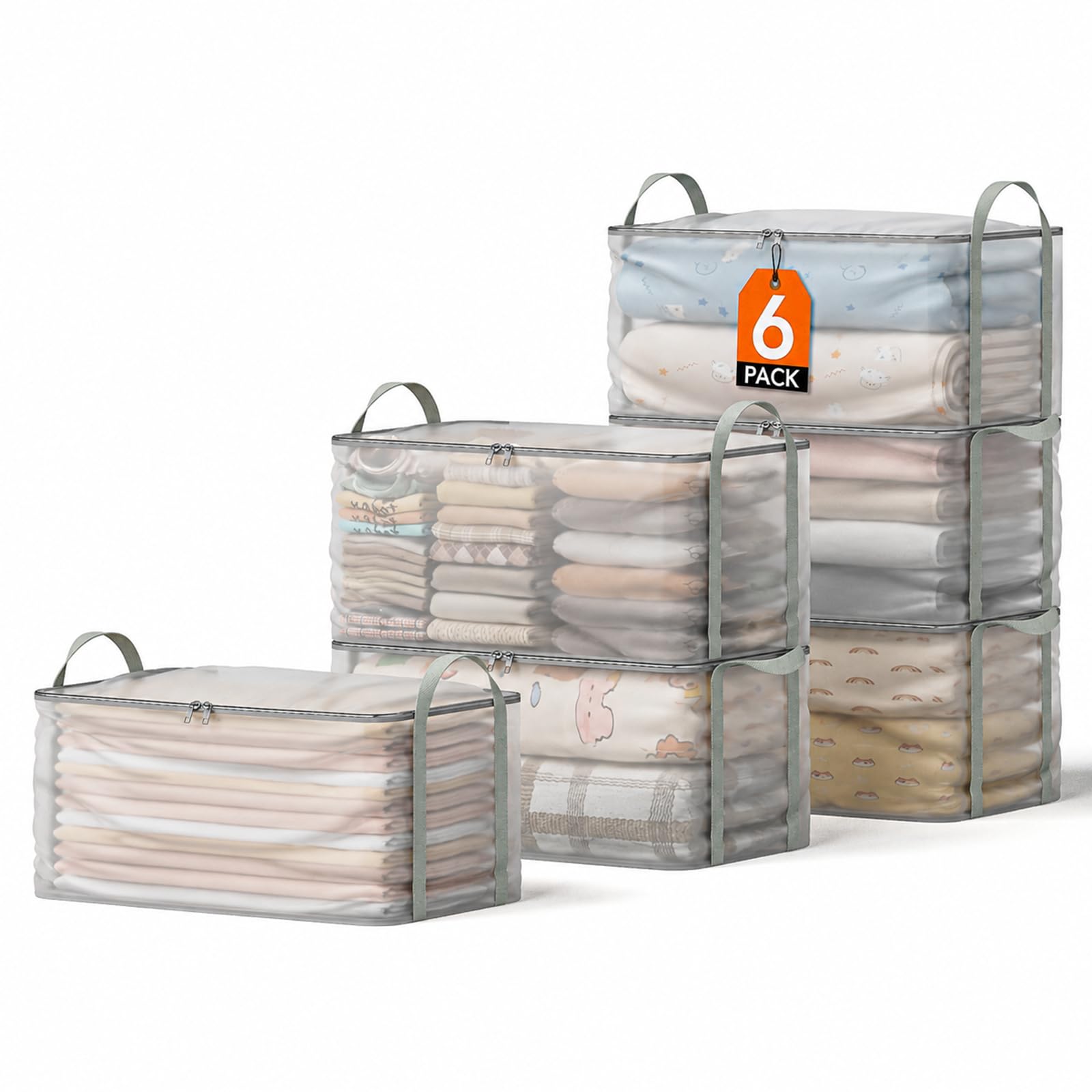 HAIXIN Clear Storage Bags 6 Pack Closet Organizers 53L Under bed Storage
