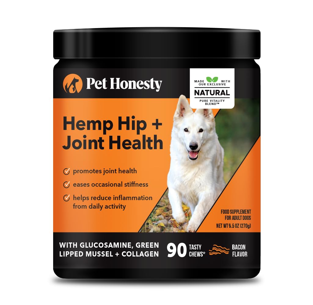 Hemp Hip & Joint Supplement for Dogs - Hemp Oil & Powder - Glucosamine Chondroitin for Dogs, Turmeric, MSM, Green-Lipped Mussel, Supports Mobility, May Reduce Discomfort (Bacon)