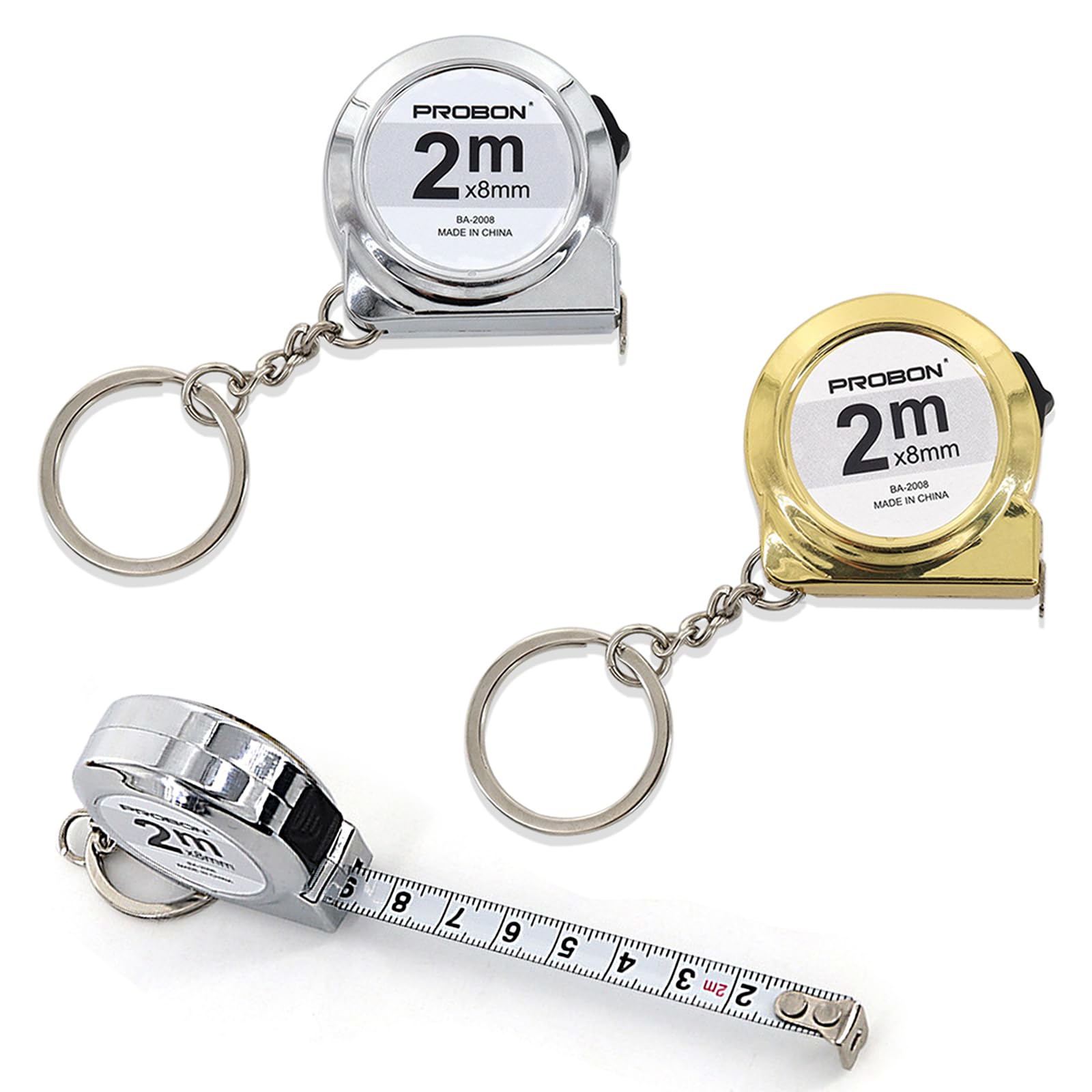 2 PCS Mini Tape Measure 2M Retractable Small Steel Measuring Tape with Keychain Portable for Home, Office, School, and DIY Projects, Clear Markings (Silver, Gold)