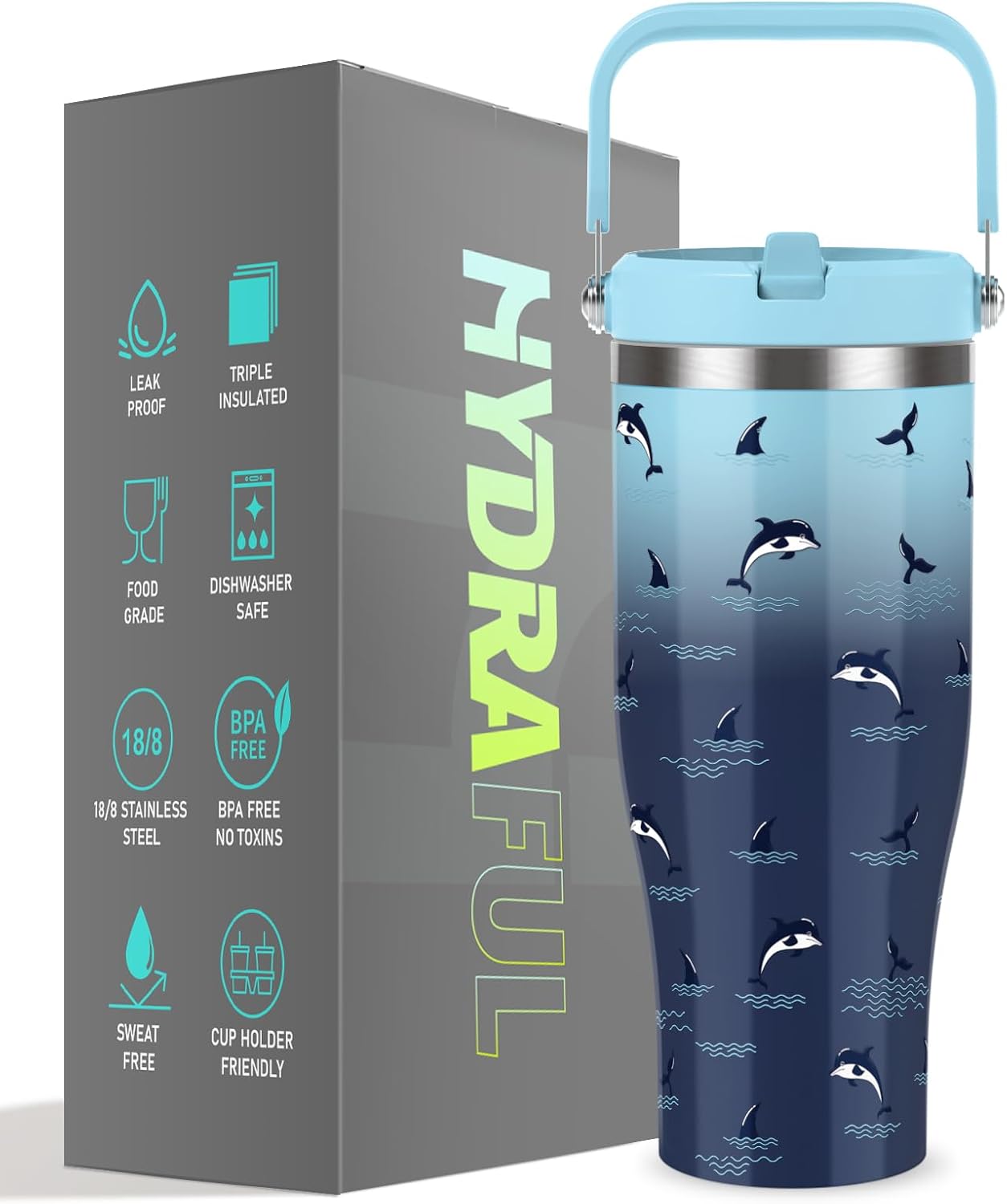 Hydraful 40 oz Tumbler with handle flip straw,Leak Proof