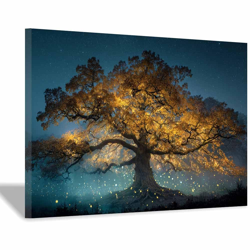 XENIOU Tree Canvas Wall Art Starry magics Tree canvas painting wall art, Living Room Bedroom Hallway Stairs Decoration.(Multicolor)-70x100cm Framed