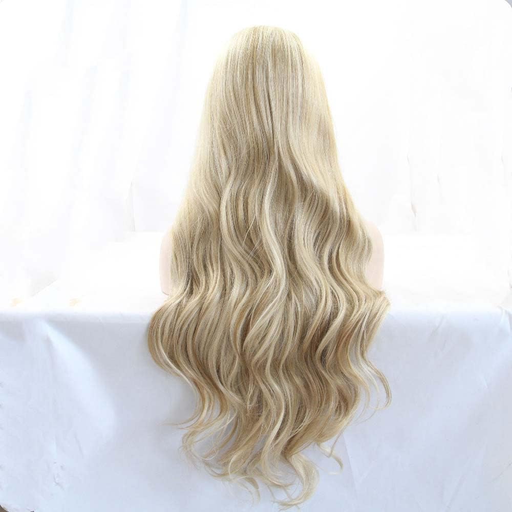 SereneWig 24" Long Wave Highlight Blonde Lace Front Wigs for Women Daily Wear Synthetic 13x3" Light Blonde Mixed Wig Party Natural Looking Heat Resistant Wigs Cosplay Replacement - Image 4