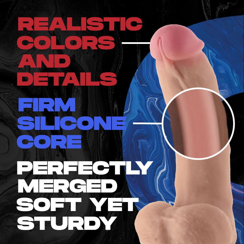 Model C Downward Curved Realistic Dildo with Balls - Dual-Density Liquid Silicone Sex Toys for Women & Men - Harness Compatible Strap On Dildo with Suction Cup - Adult Toys for Couples (9.5" Mahogany): Pine 9.5" Flexiskin Silicone