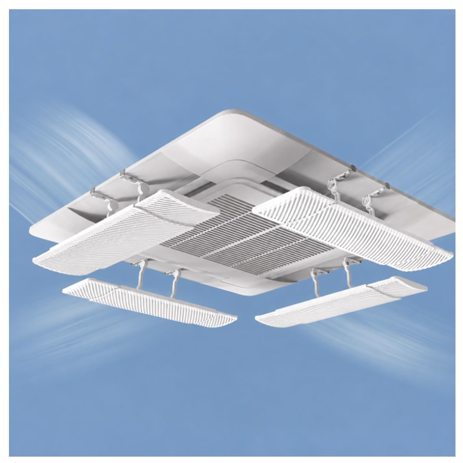 Deflettore per climatizzatore, Deflettore AC a cassetta da soffitto, 50-73 cm, doppia griglia, 4 assi, senza foratura | 4pcs Telescopic Double-layer Grille