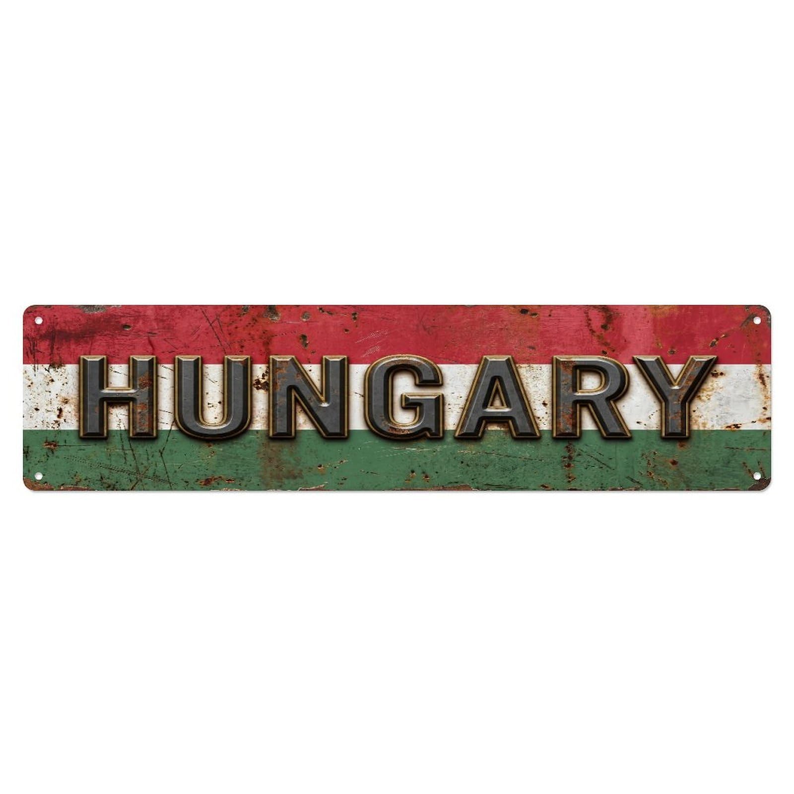 Fqcyn Style Metal Tin Sign Vintage Hungary Flag Pattern