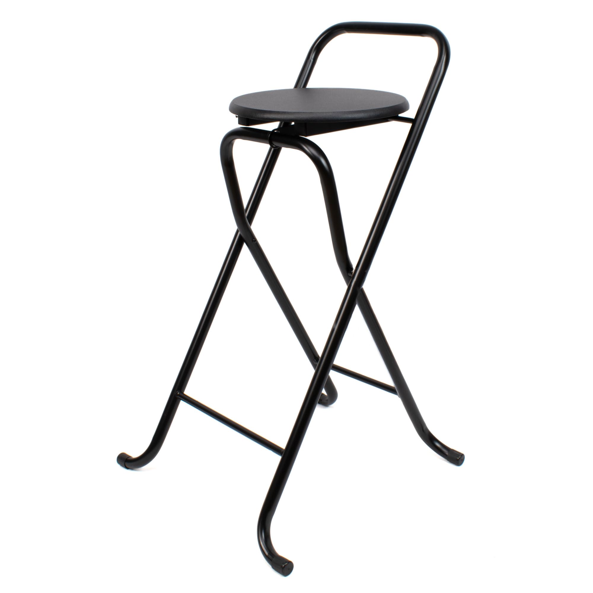 THE SECRET HOME Taburete Plegable con Respaldo - Silla Plegable de Metal y Madera - Ideal para Cocina, Terraza o Jardín (Alto. 80 cm x Largo. 45 cm - Negro)