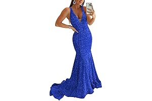 Flowy Long Sparkly Blue Mermaid Prom Dresses