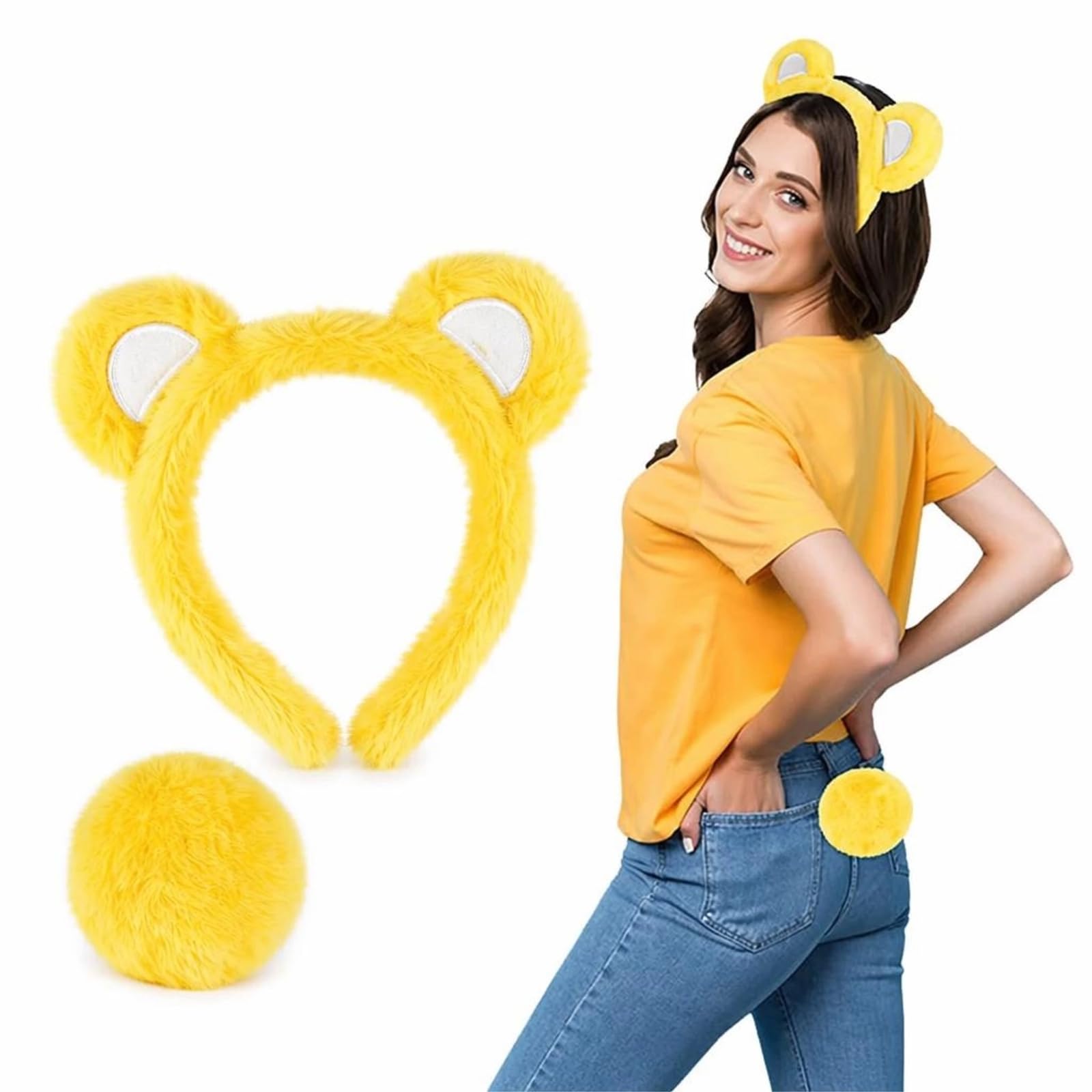 Yellow Bear Ears Headband and Tail Set - Furry Animal Costume Heardwear