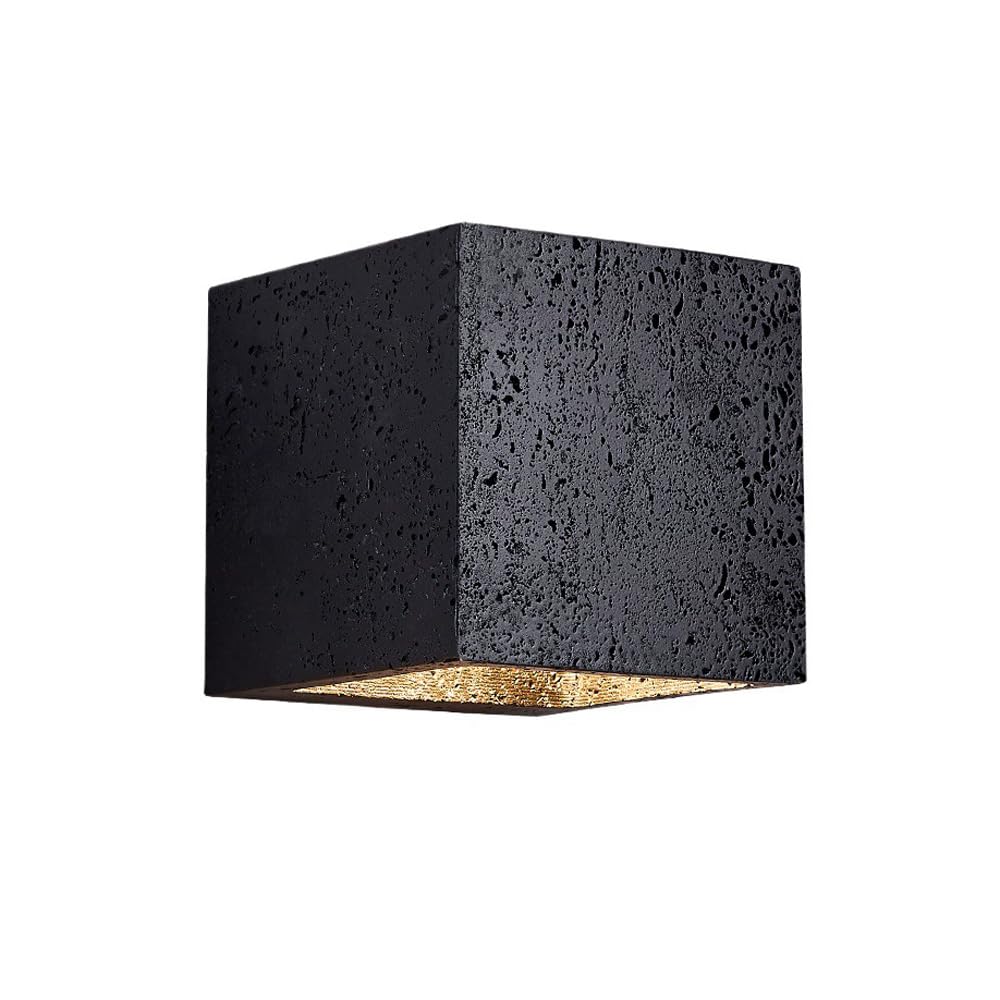 HXYSXHJUO Creative Square Wall Lamp Shade, Modern Industrial Style Black Travertine Light, G9 Screw Single-Head Sconce, Restaurant Hallway Entrance Decoration Light Fixtures