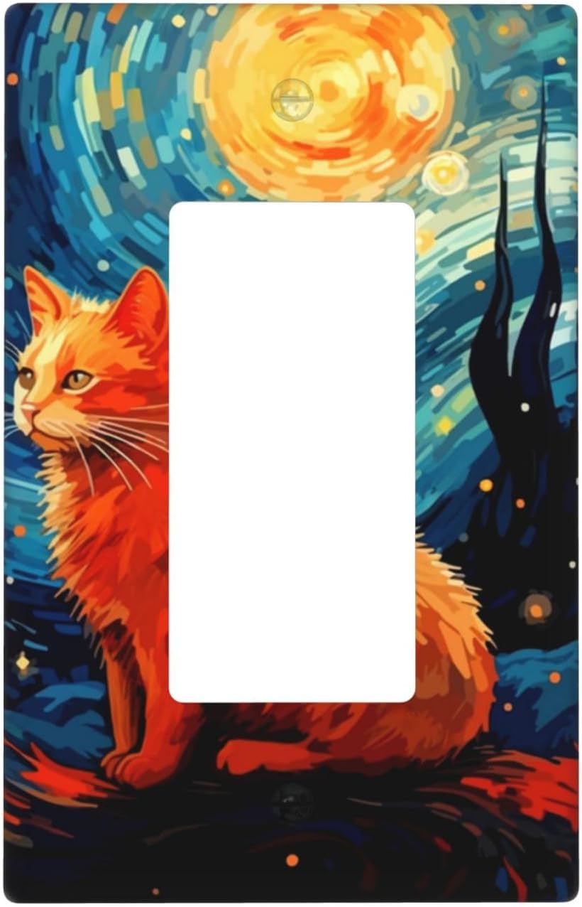 Galaxy Cat Oil Painting Single Duplex Outlet Light Switch Plate Cover Decor Wall Plate Decorative Outlet Cover For Home Bedroom Kitchen 4.5 * 2.76 Inches