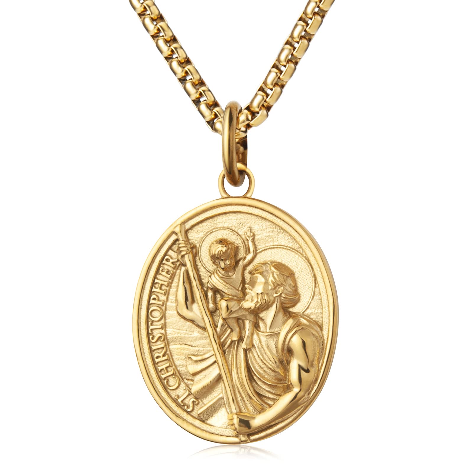 WESTMIAJW St Saint Christopher Michael Medal Pendant Necklace Jewelry for Men Women 60cm