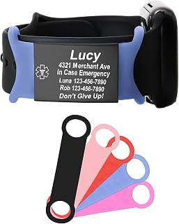 Medical Alert ID Tag for Watch Band, Personalized Laser Engraved Slide On Safety Plate Tag Compatible with Apple Watch, Fitness Runners ID Tag for Sport Smartwatch, Identification Medical Tag