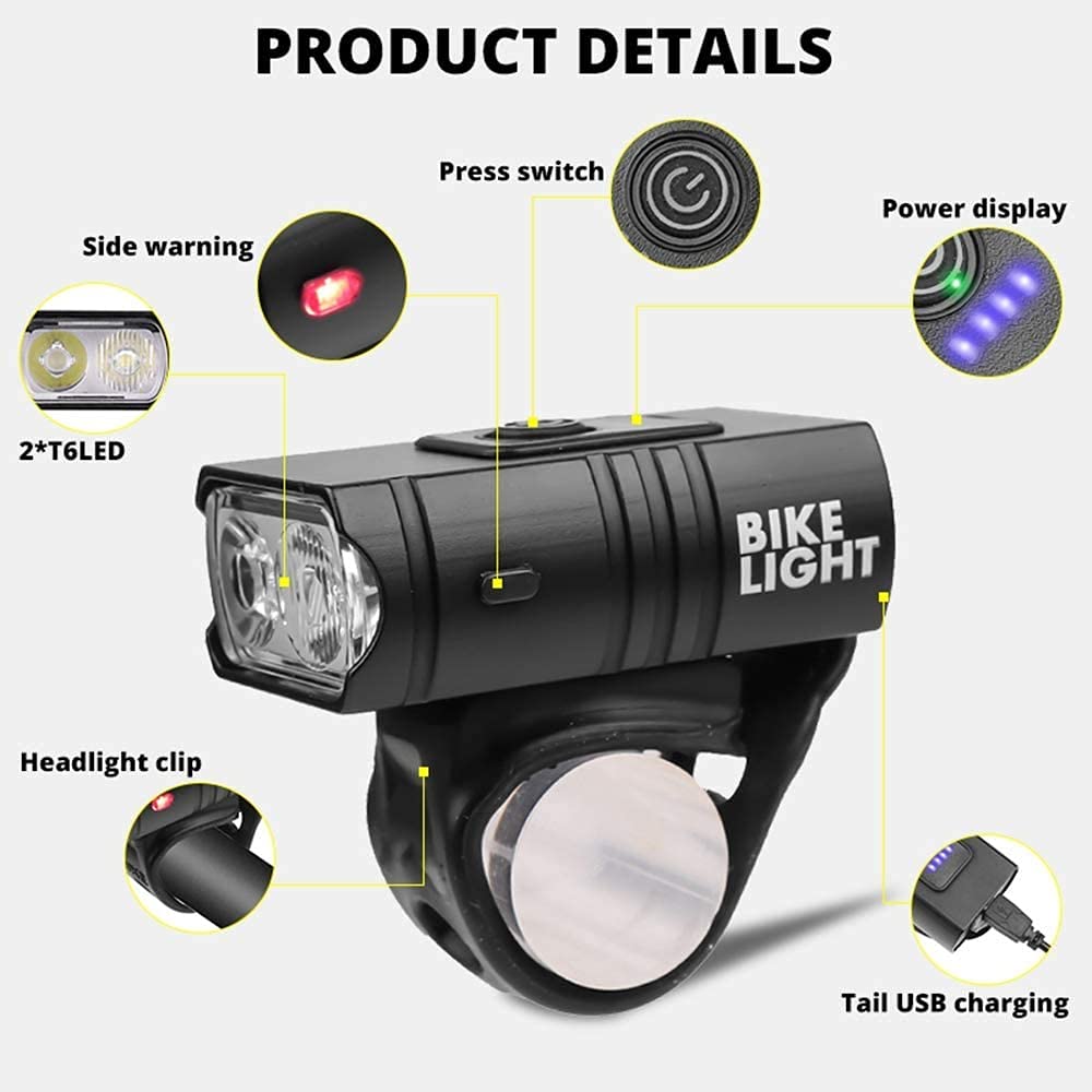 XMING Światła rowerowe Front i tylne Mini Bike Lights Set, 3000 Lumen Rechargeable USB LED Cycle Lights Wodoodporny reflektor rowerowy i zestaw światła tylnego z 6 trybami Pasuje do wszystkich rowerów