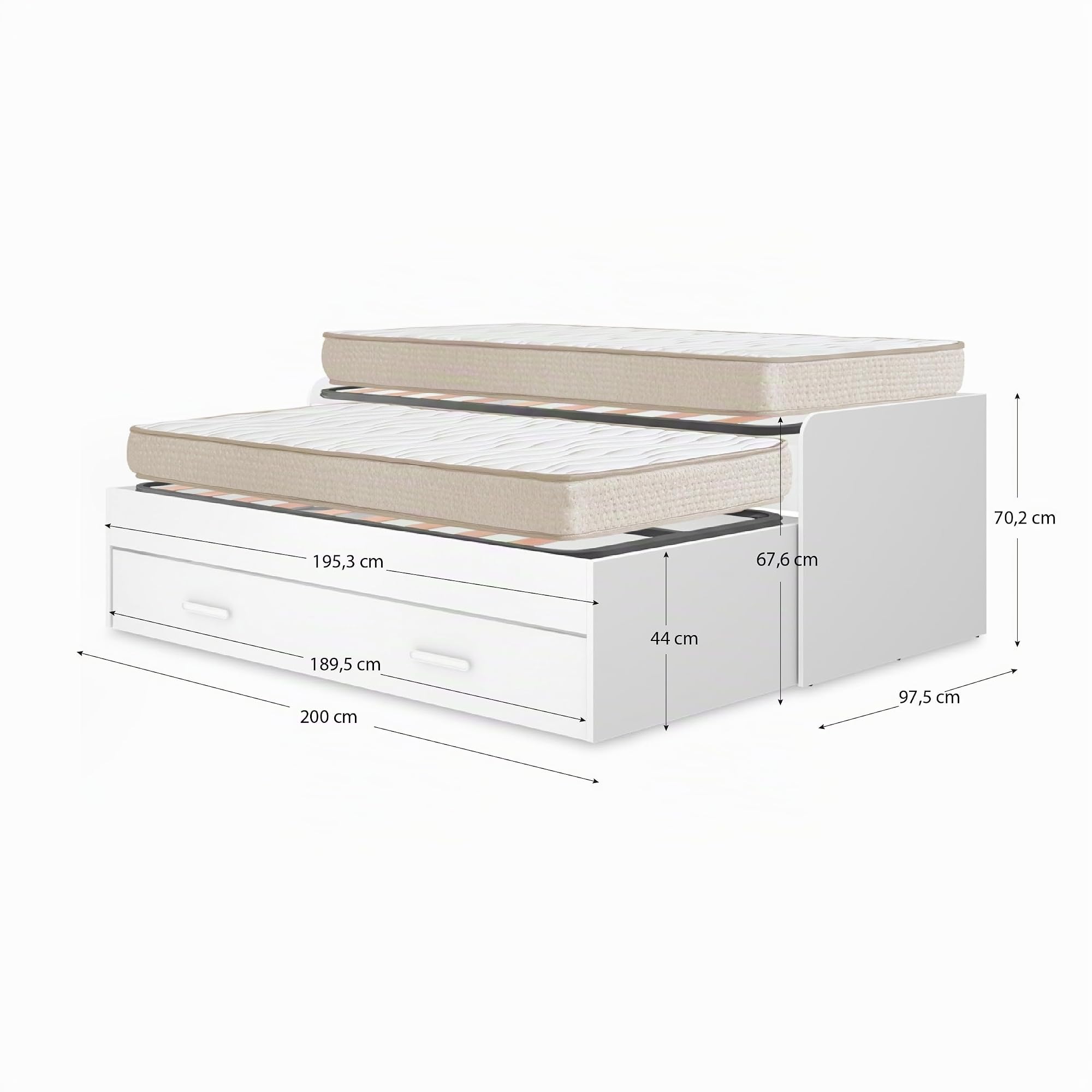 DEKIT - Pack Ahorro Juvenil Cama Nido Pema, 2 Somieres Lama Ancha con 2 Colchones viscoelásticos Nova 90 x 190